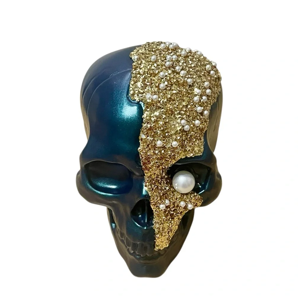 Target Metallic Teal with Gold Glitter Decorative Skull